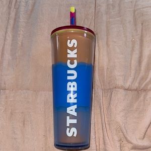 Colour changing Starbucks blue, yellow, pink cold cup with straw cap